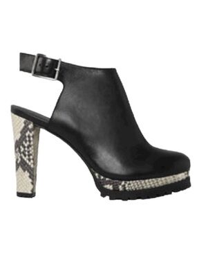 ALLSAINTS Black Leather Snakeskin Heel Slingback Pumps EU 39 US 8.5 Designer